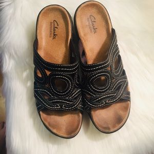 Clarks Lexi Sycamore Black Slide On Sandals 7.5